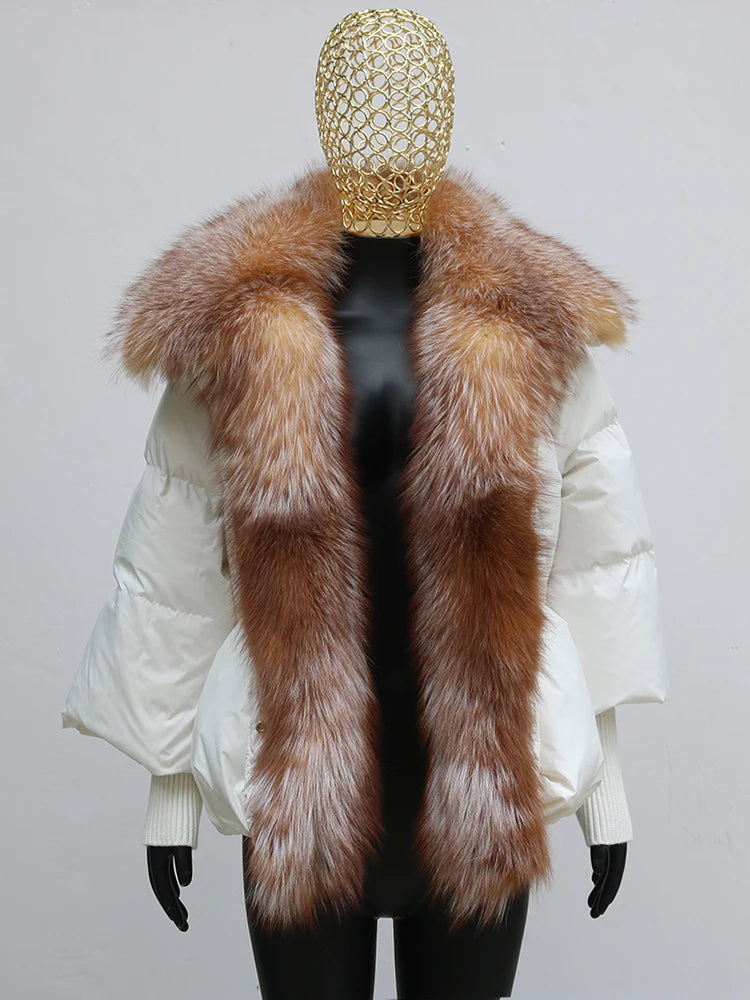 Oversized Winter Warm Real Fox Fur Collar Black Down Coat Women Puffer Outerwear Jackets 2024 Autumn Winter