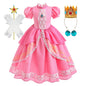 Peach Princess Costume with LED Color Light Toddler Birthday Game Role Play Dress Girl Halloween Festival Gown Pink Lace 4-8 Y