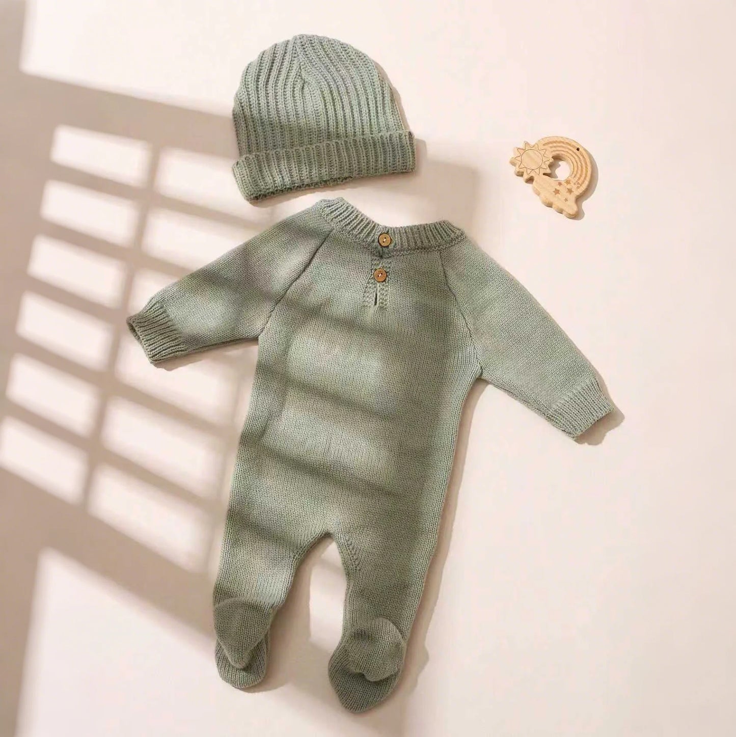 Ylsteed "Hello" Embroidery Knitting Newborn Birth Announcement Outfits Footed Jumpsuit Baby Boy Girl Photography Props Newborn