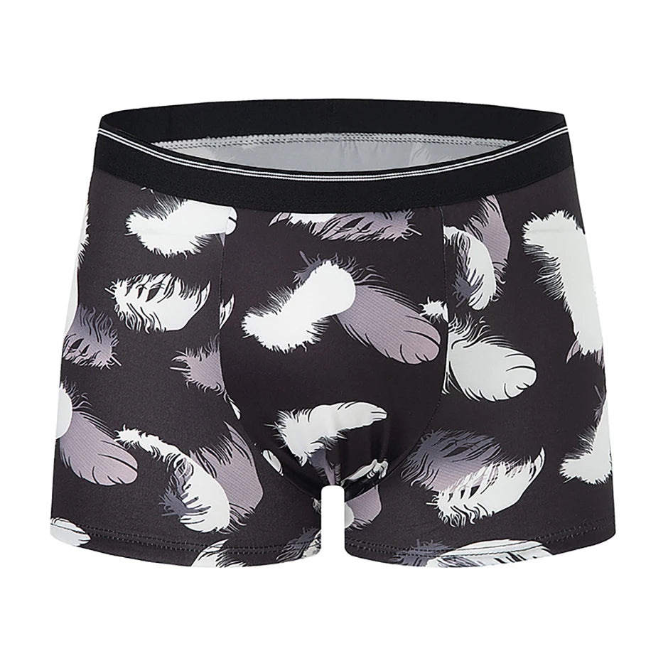 4-piece Set Of Men's Seasonal Fashionable Printed Underwear Comfortable Elastic Waist Flat Angle Pants Plus Size Casual Shorts