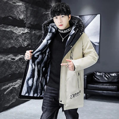 Winter Men's Long Down Jacket Fashion Male Thermal Parkas Coats Casual Men Classic Fur Collar Warm Padded Jackets Clothing 5XL