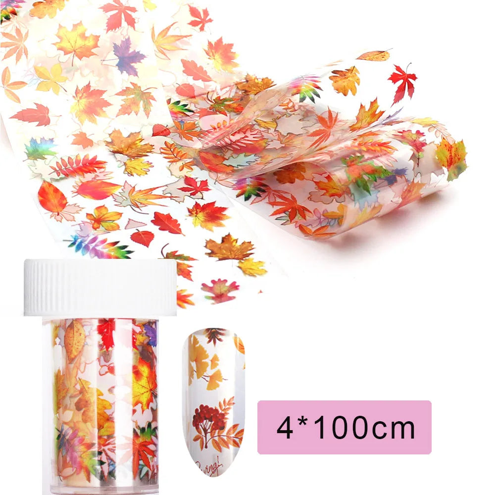 16Pc Holographic Nail Foil Set Starry Transfer 20*4cm Sticker Laser Flowers Leopard Mix Design Decal DIY Nail Art Decoration