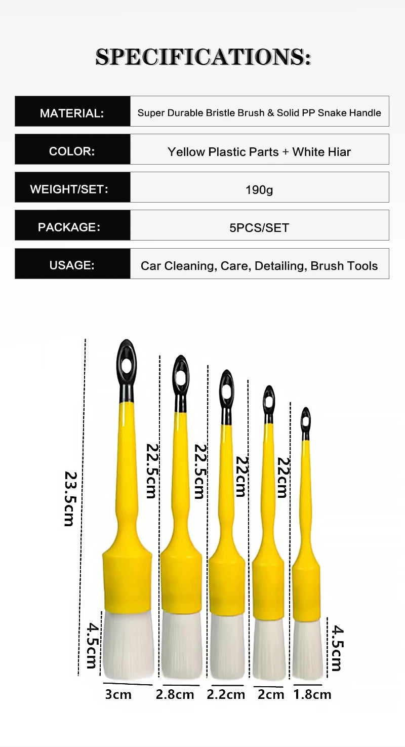 Lucullan Durable But Not Hard 5 PCS Set PBT White Plastic Hair Interior and Wheels Cleaning Tools Car Detailing Brush