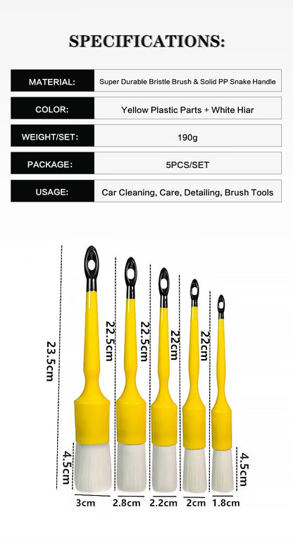 Lucullan Durable But Not Hard 5 PCS Set PBT White Plastic Hair Interior and Wheels Cleaning Tools Car Detailing Brush