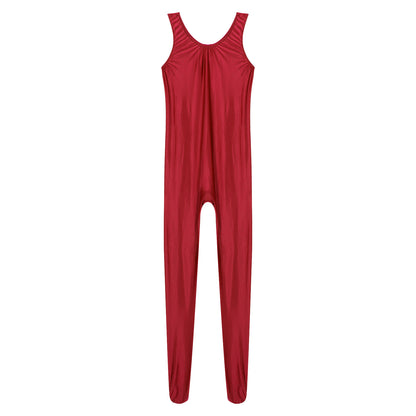 Women's Sleeveless Full Body Bodysuit Glossy Jumpsuit Gymnastics Fitness Swimming Leotard Pole Dance Costume Clubwear Lingerie