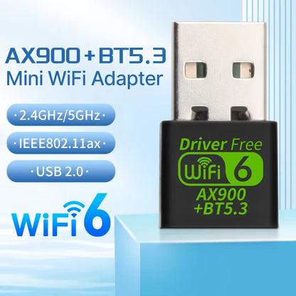 WiFi 6 AX900 Bluetooth 5.3 WiFi USB Adapter Wireless Network Card 2.4G&5GHz Wi-Fi Antenna USB For PC/Laptop Win10/11 Driver Free