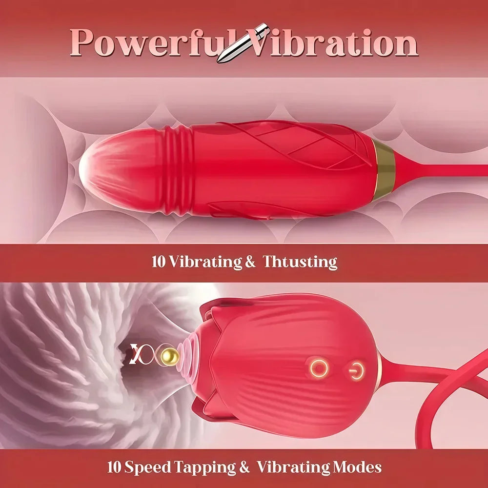 3in1 Thrusting Anal Vibrator Female Rose Sucking Clitoris Stimulator Dildo Licking Vagin Massager Masturbator Sex Toys for Women