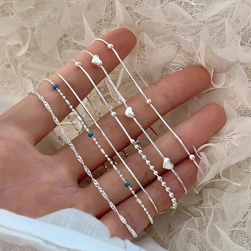 VENTFILLE 925 Sterling Silver Line Extremely Fine Bracelet for Women Love Haert Bead Korean Ins Sweet Jewelry Gift Dropshipping