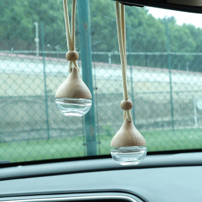 6ML Empty Car Air Freshener Pendant Perfume Glass Bottle With Wooden Caps Refillable Car Essential Oil Diffuser Bottle