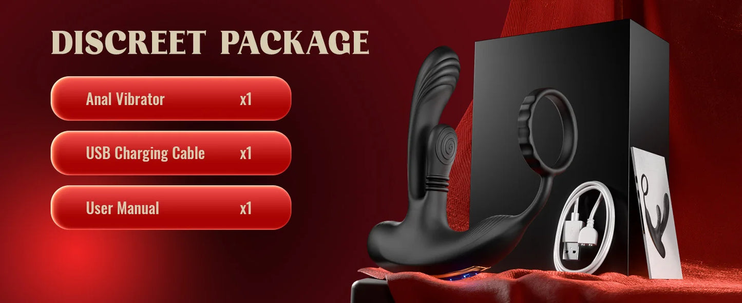 Anal Vibrator Prostate Massager with Cock Ring Buttplug Stimulator with 10 Kneading & 10 Vibrating Modes Sex Toys for Men Gay