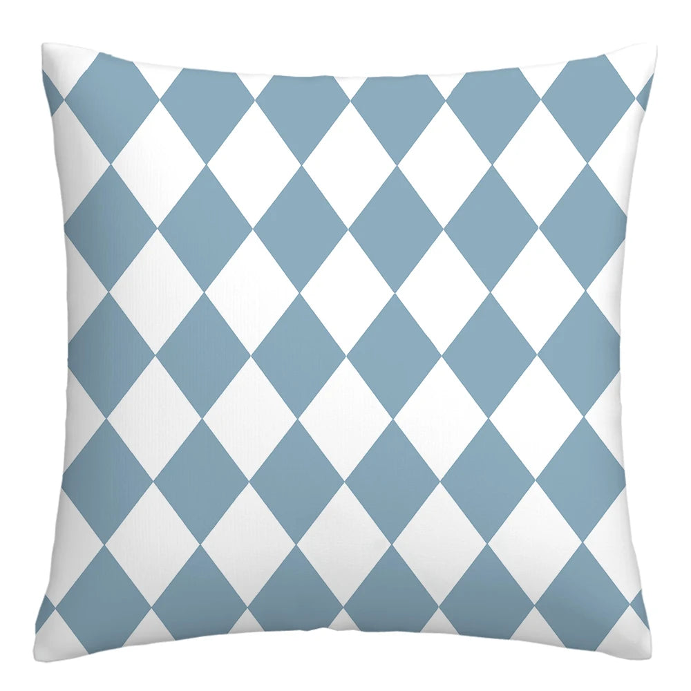 Lake blue white geometric linen pillowcase sofa cushion cover home decoration can be customized for you 40x40 45x45 50x50 60x60