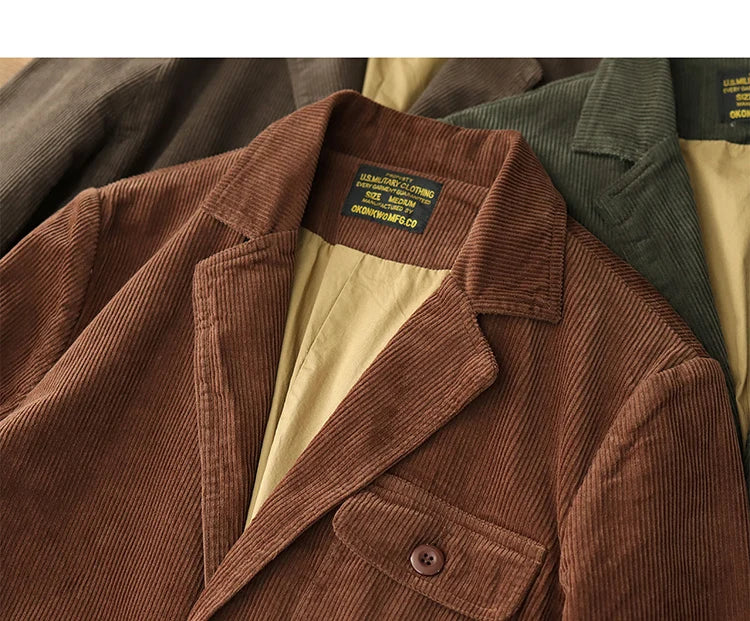 Heavyweight corduroy casual blazer for men American retro Ame Kaji loose jacket