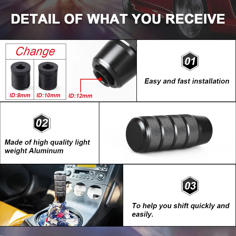 Universal Car Manual Transmission Aluminum Knurled Gear Shift Knob 95mm Non-Slip Gear Lever Knob M8 M10 M12 Universal