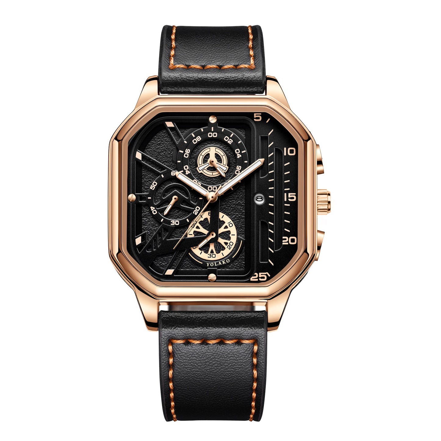 Luxury Big Dial Men Square Watch Casual PU Leather Strap Men Sports Watches