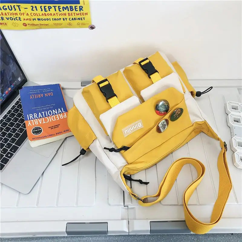 Japanese Simple Messenger Bag Student Nylon Waterproof Canvas Handbag Shoulder Crossbody Bags for Women Men Satchels Bolsas