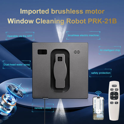 PuRuiKai Robot Window Cleaner,Dual Water Spray,With APP Control,High Vacuum Suction,Laser Sensor, Home Wall Glass Cleaning Robot