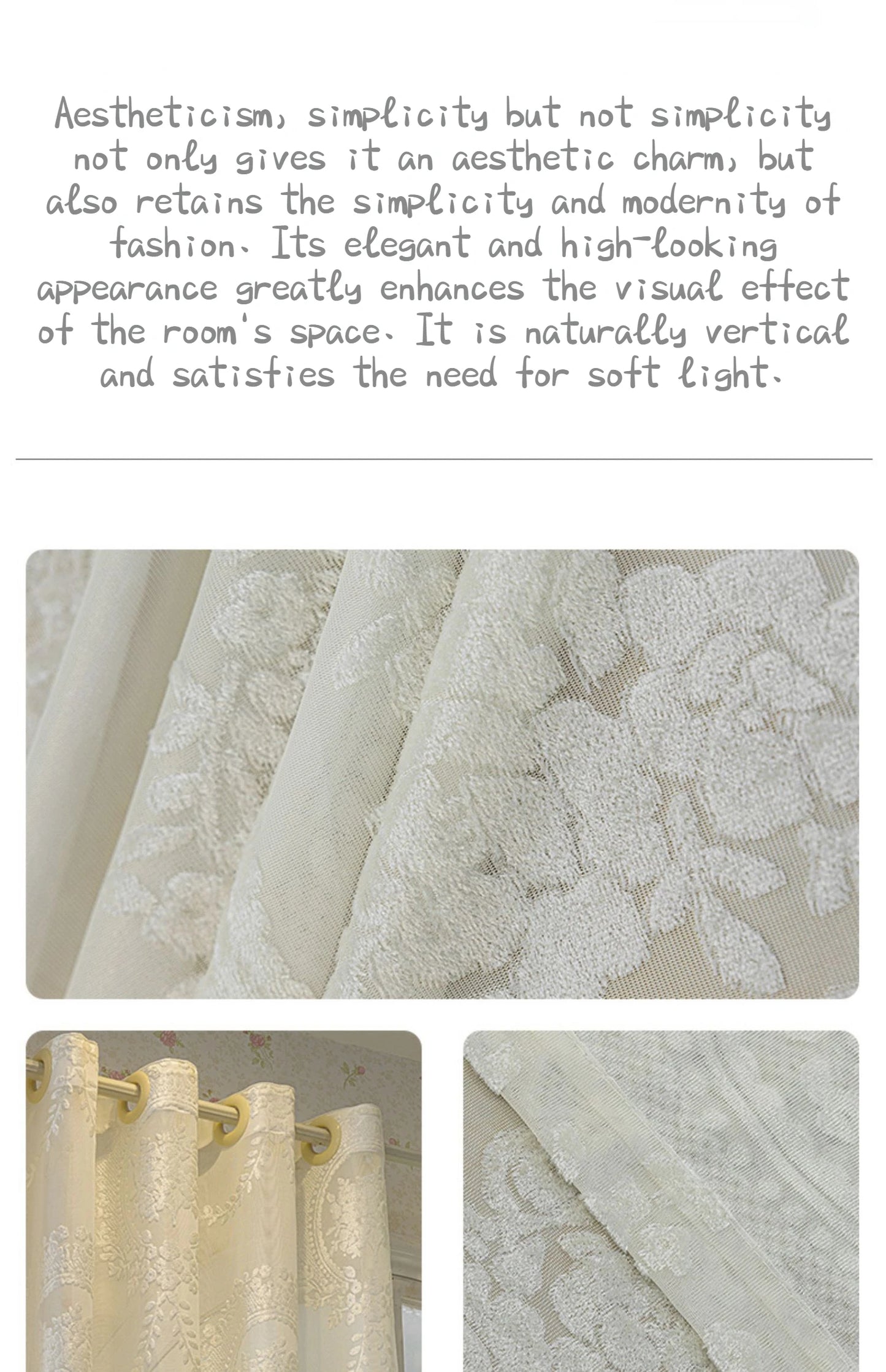 French Romantic Gauze Curtain Minimalist White Transparent Curtain Luxury Living Room Decoration Curtains Bedroom Curtain rideau