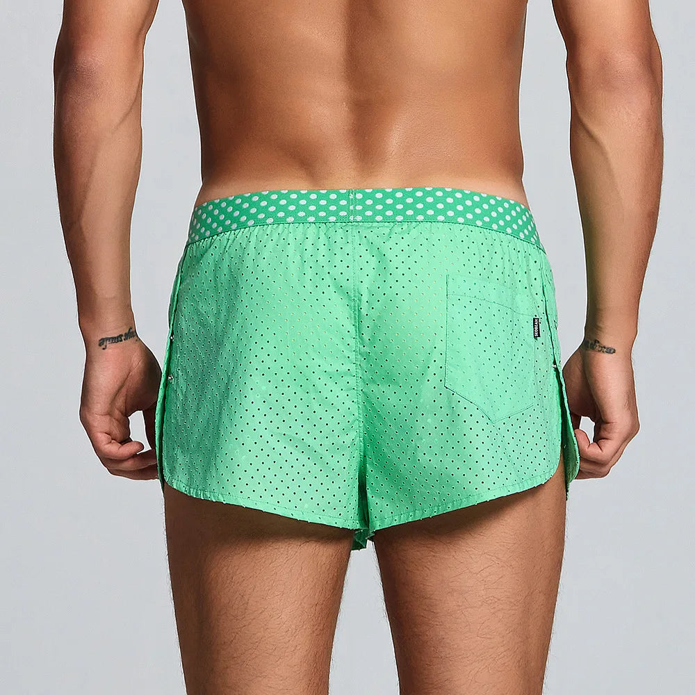 Men's Casual Shorts Side Fork Button Design Outdoor Aro Pants Mesh Breath Summer Beach Board Shorts Teenager Home Jog Gym Trunks