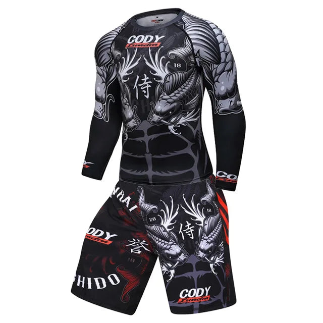 New Men Sports Jiu Jitsu BJJ Suit Gym Fitness Compression Clothes Running Jogging Sport Wear Exercise Workout Rashguard Tights