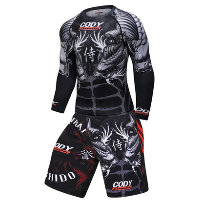 New Men Sports Jiu Jitsu BJJ Suit Gym Fitness Compression Clothes Running Jogging Sport Wear Exercise Workout Rashguard Tights