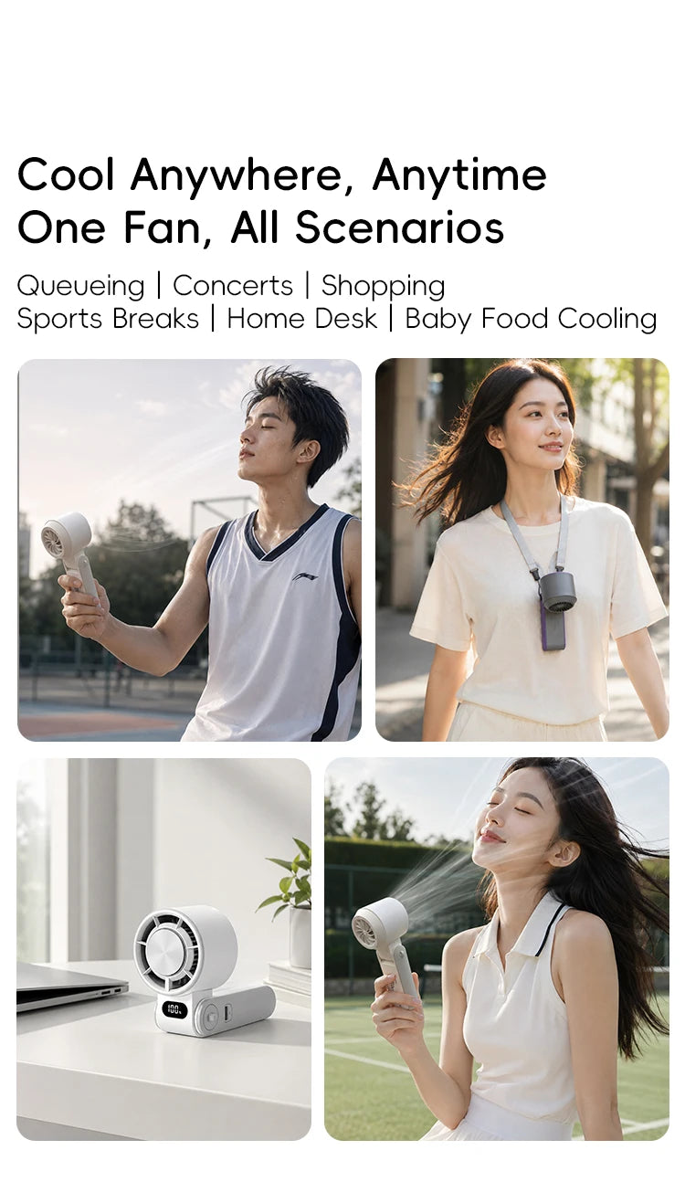 Portable High Speed Cooling Handheld Fan 3600mAh Rechargeable 100 Wind Speeds Adjustable Mini Foldable Air Cooling Turbo Fan