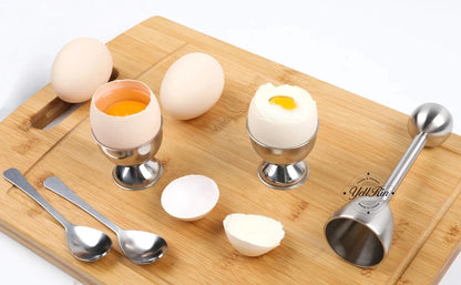 Creative Egg Opener Egg Shell Opener With Egg Tray Set and Spoons Stainless Steel Opening Egg Breakfast Tool Kitchen Accessories