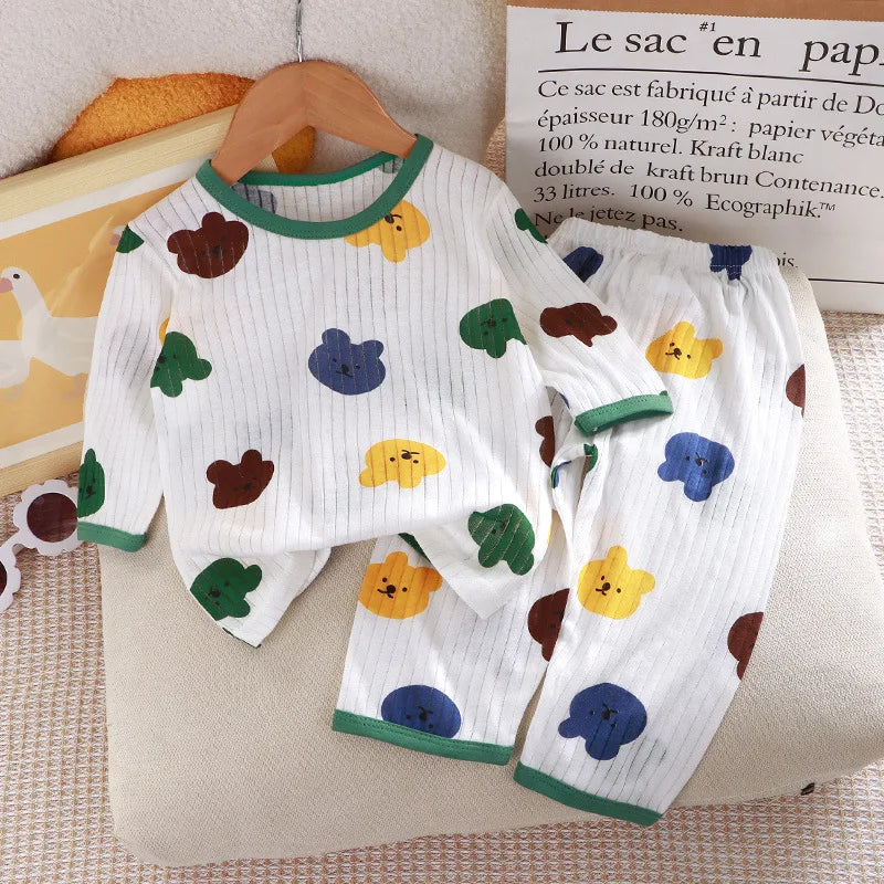 1Set Summer Pour Cotton Boy Girl Outfit Baby Infant T-shirt+Pant Set Kid Cartoon Clothe Set Children Solid Air Conditioning Suit