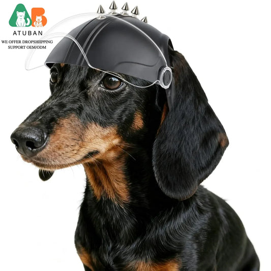 ATUBAN Dog Helmets for Small Dogs, Dog Helmet with Clear Lens Goggles, Doggie Helmets Hat with Ear Holes,Bike Doggie Helmet Dogs
