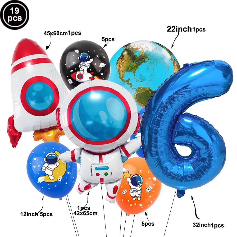 Blue Planet Astronaut Space Disposable Tableware Kids Birthday Table Decorations Paper Plate Cup Napkin Astronaut Rocket Balloon