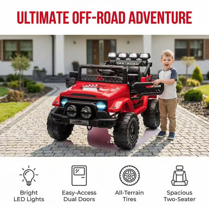 HAUSPROFI 12V Off-Road Ride-On Electric Car Toys for 3+ Years,With LED Lights,Remote Control,Seat Belt ,Bluetooth, 3-Speeds, Suspension