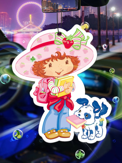 Strawberry Girl Goes to School with Her Puppy Hilton (Hotel Scent) Car Fragrance Tablets, Wardrobe Air Freshener, Perfume, Rearview Mirror Decoration, Car Interior Hanging Ornament, Natural Scent Air Purifier, Anime Cartoon T