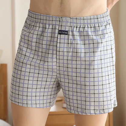 Plus Size M-3XL Men's Aro Pants Cotton Lattice Underwear Loose High Waist Summer Thin Breathable Home Shorts Pouch Underpants