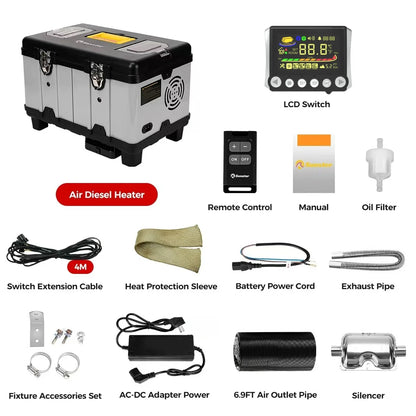 TB10 8KW Toolbox Diesel Air Heater 12V/24V/220V With Adapter/Auto Thermostat/Bluetooth App/Display For Truck Car Parking Heater