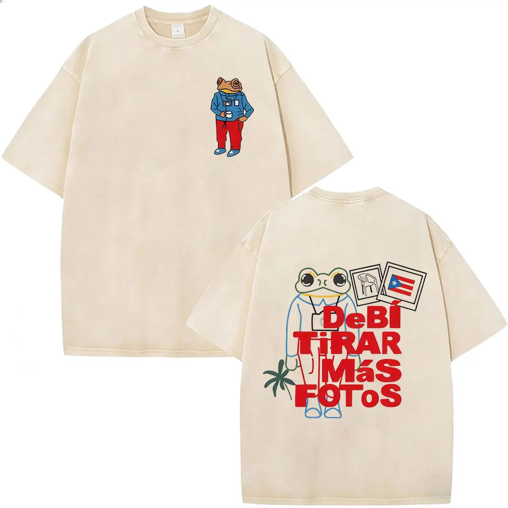 Rapper Bad Bunny Vintage Washed T Shirts Debi Tirar Mas Fotos DTMF T-shirts Men's Clothing Fashion High Quality T-shirt Couples