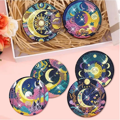 8pcs/Set DIY Diamond Painting Coasters with Holder Anti Slip Wood Drip Mats Crystal Rhinestones Diamond Art Coasters for Adults