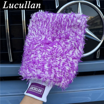 Lucullan Logo Premium Purple Microfiber Glove Super Absorbency Foam Stitch Inner Lining Car Wash Mitt