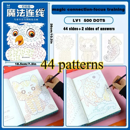 46-Page Advanced Magic Connect-the-Dots Maze Game Book, Focus Training Coloring Pages, Logical Thinking Exercises