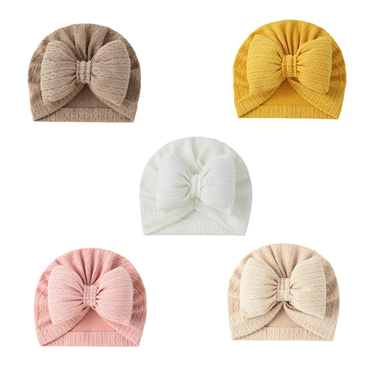 Cute Bowknot Baby Turban Hat Soft Newborn Baby Girls Indian Cap Solid Color Infant Boys Cap Beanies Headwrap