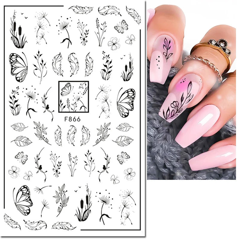 3d Nail Art Decals Spring Booming Violets Lavenders Purple Blue Pink Flowers Butterflys Stickers Decoration For Nail Tips Beauty