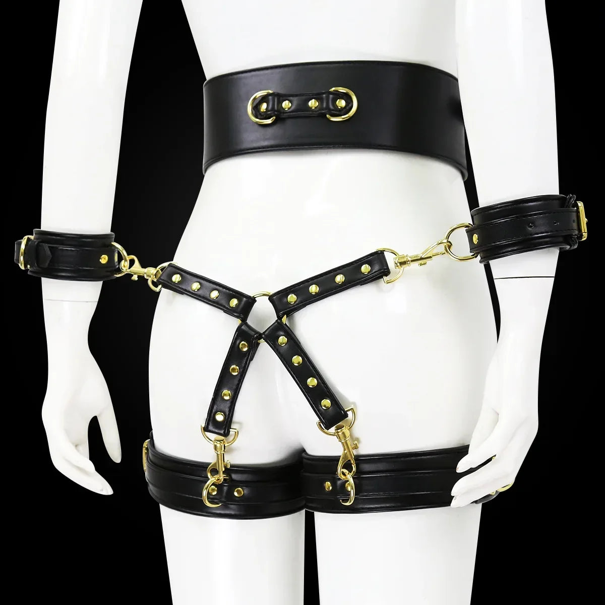 Professional BDSM Red Leather Harness Set Collar Handcuffs Restraint Kit for Women Slave Role Play Fetish Gear Adult Game Toy