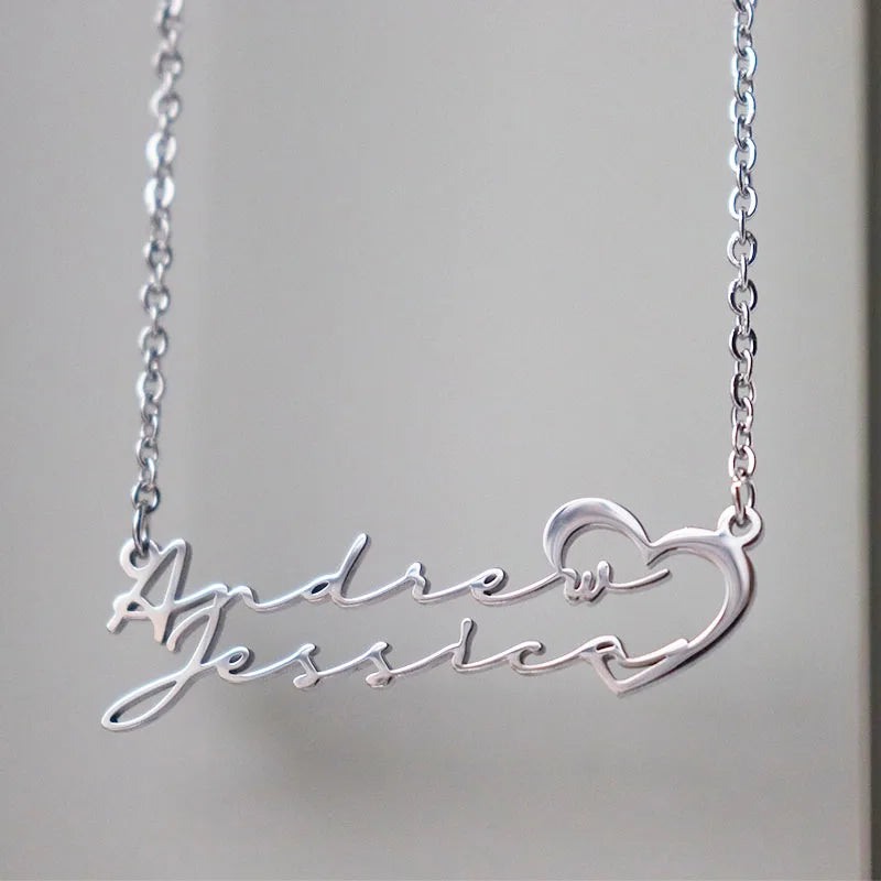 Personalized Two Name Necklaces With Heart Stainless Steel Custom Letter Couple Necklace Choker  Stainless Steel Wedding Gift