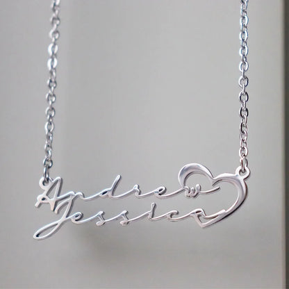 Personalized Two Name Necklaces With Heart Stainless Steel Custom Letter Couple Necklace Choker  Stainless Steel Wedding Gift