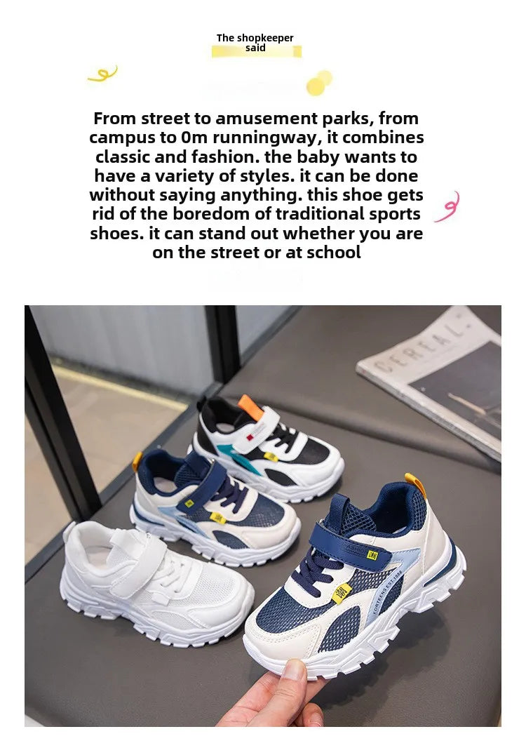 Kid Sneakers Sport Shoes for Boys Fashion Leather Children Breathable Mesh Comfort Shoes Casual Walking Outdoor Running Shoes