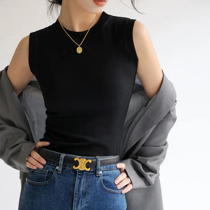 Camisole Vest for Women Cotton Round Neck Colourful Basic Sleeveless Undershirt Tops Tees with Coverage for Side Cleavage