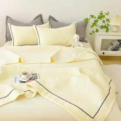 French Skin-friendly Spring Summer Blanket Set Elegance Princess Bubble Yarn Quilted Duvet Lightweight Air Conditioning Quilt