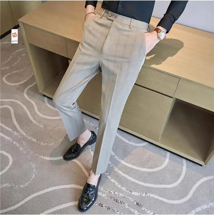 Men Plaid Wedding Dress Trousers High Quality Male Boutique Formal Wear Slim Suits Pants Men British Style Business Suit Pants
