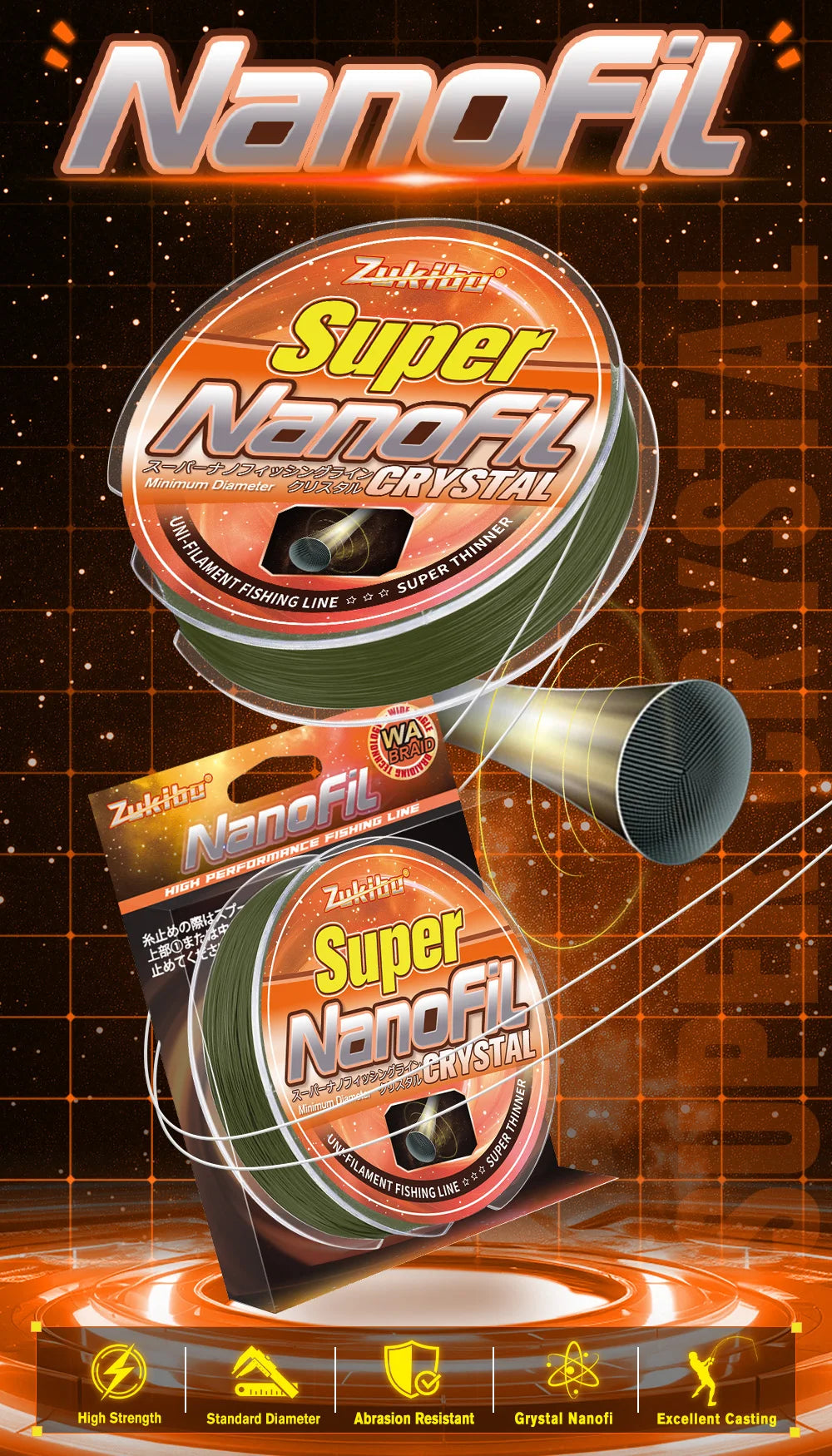ZUKIBO Nanofil Crystal Unifilament Fishing Line Green Smooth Thin  Line Abrasion Resistant Zero Memory for Spinning Reels