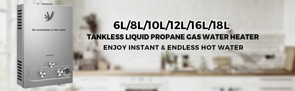 SIHAO 6L/8L/10L/12L/16L/18L LPG Water Heater, On-Demand Instant Hot Water System for Propane & Butane Gas, Tankless Home Use Boiler