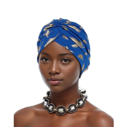 Feather Gold Stamping Fabric Turban Cap for Women African Wrap Head Bonnet Muslim Under Scarf Hat Turbante Mujer