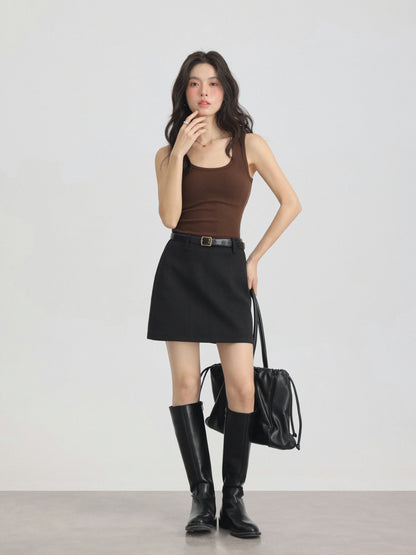 Spring Women U-Neck Knit Tank Top Cashmere-Like Fabric Elastic Slim Fit Sleeveless Camisole Solid Color Base Layer Stylish Vest